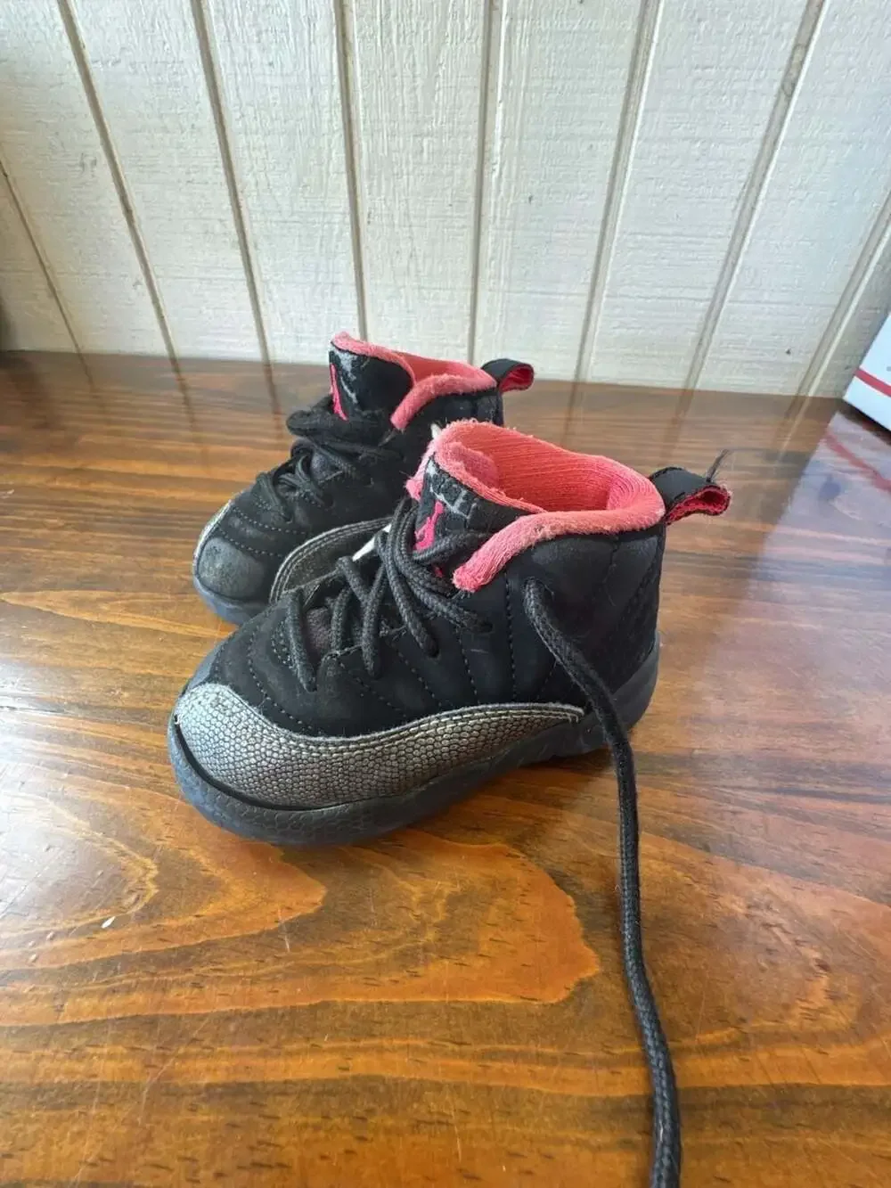 Nike Air Jordan 12 Retro TD Black Siren Pink and Black Infant Toddler Sneakers